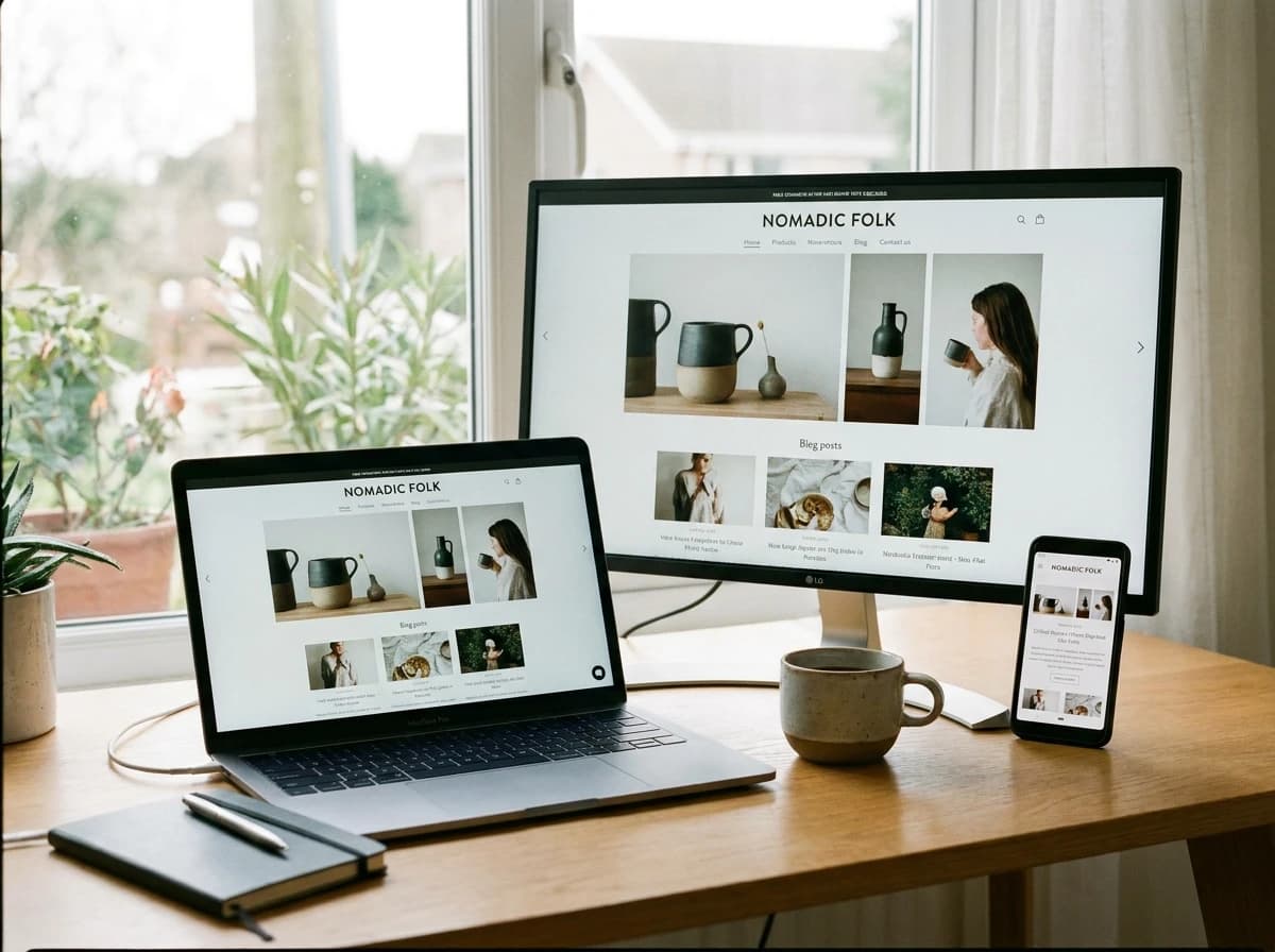 A responsive website shown on a laptop, monitor and phone