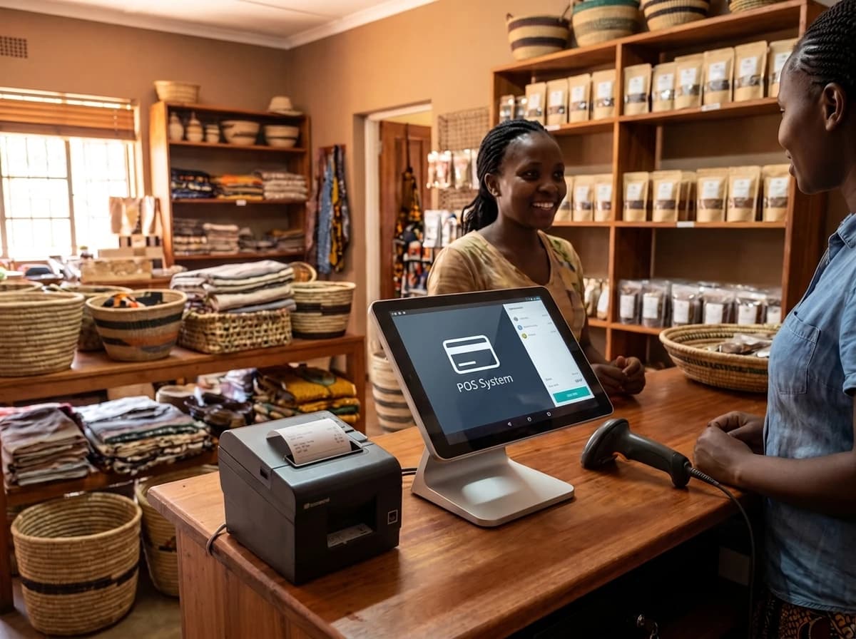 Point-of-sale desktop software at a shop counter