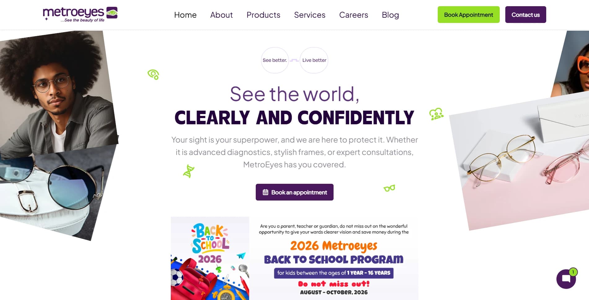 MetroEyes website home page
